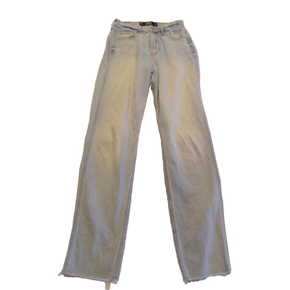 Hollister Ultra High Rise Mom Jeans Women's 24x27 Light Wash Distressed Hem